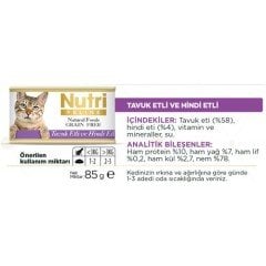 Nutri Feline Tahılsız Tavuk Etli & Hindi Etli Yaş Kedi Maması 85 gr x 32 Adet