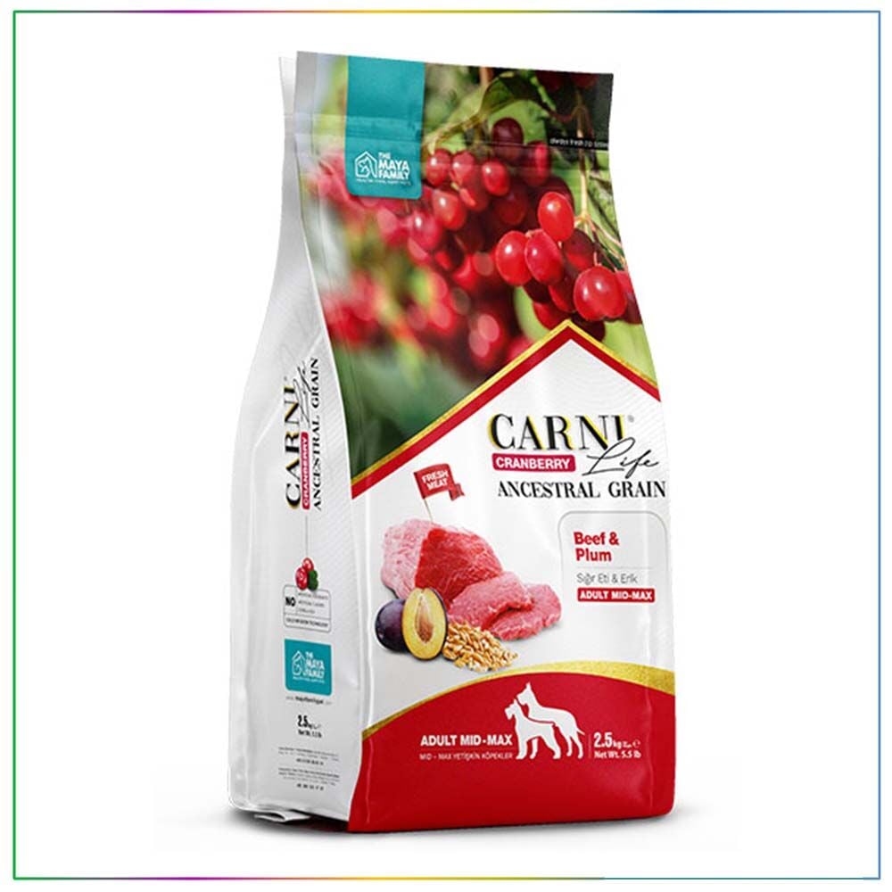 Carni Life Kızılcık Sığır Etli ve Erikli Medium & Maxi Yetişkin Köpek Maması 2.5 Kg