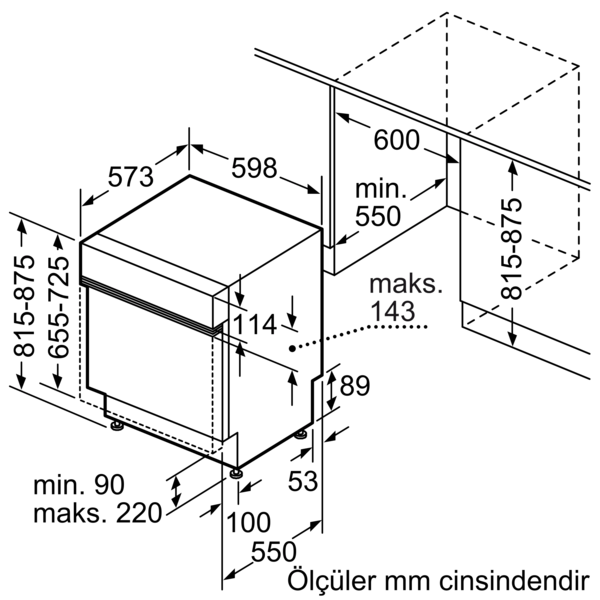 BMA4451E3 Yarı Ankastre Bulaşık Makinesi 60 cm Çelik