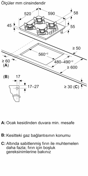 OO36H6B10D Gazlı Ocak 60 cm Siyah