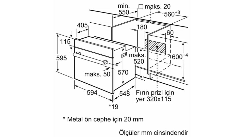 FRSA325B1 Buhar Destekli Ankastre Fırın 60 x 60 cm Beyaz