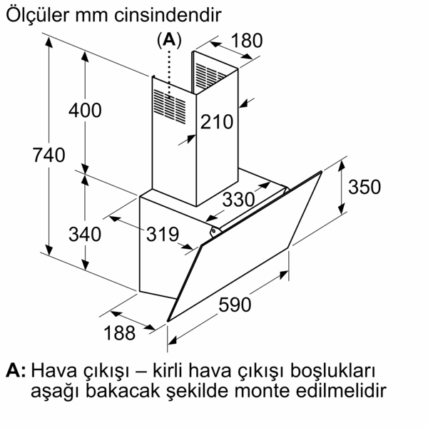 DVK6J361 Duvar Tipi Davlumbaz 60 cm Siyah Cam