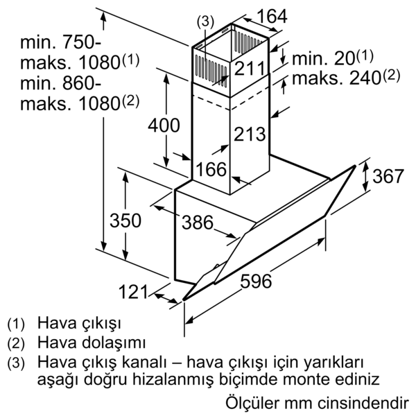 DVK6J671 Duvar Tipi Davlumbaz 60 cm Platin gri cam yüzey