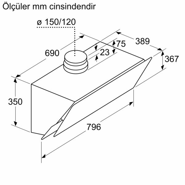 DVK8J671 Duvar Tipi Davlumbaz 80 cm Platin gri cam yüzey