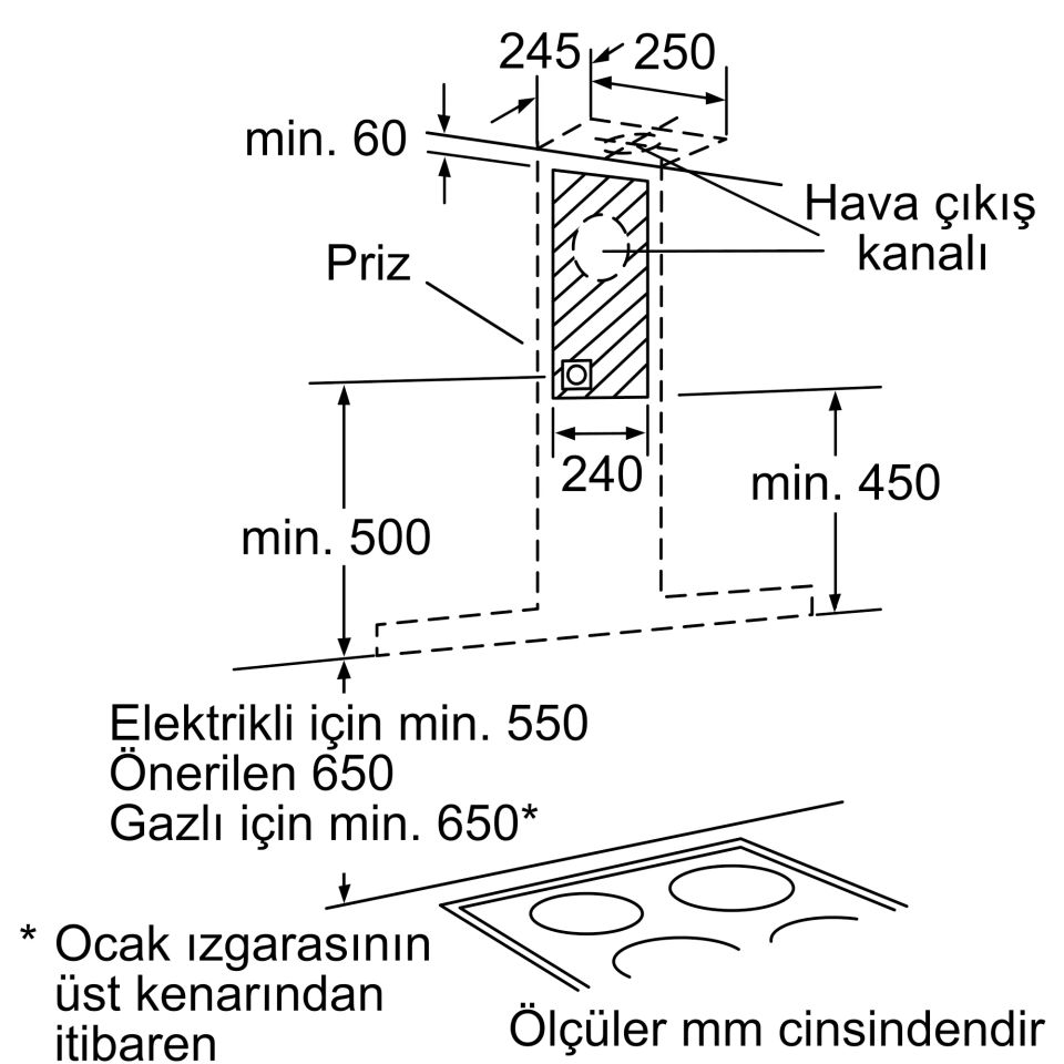 DVB6R422 Duvar Tipi Davlumbaz 60 cm Paslanmaz çelik