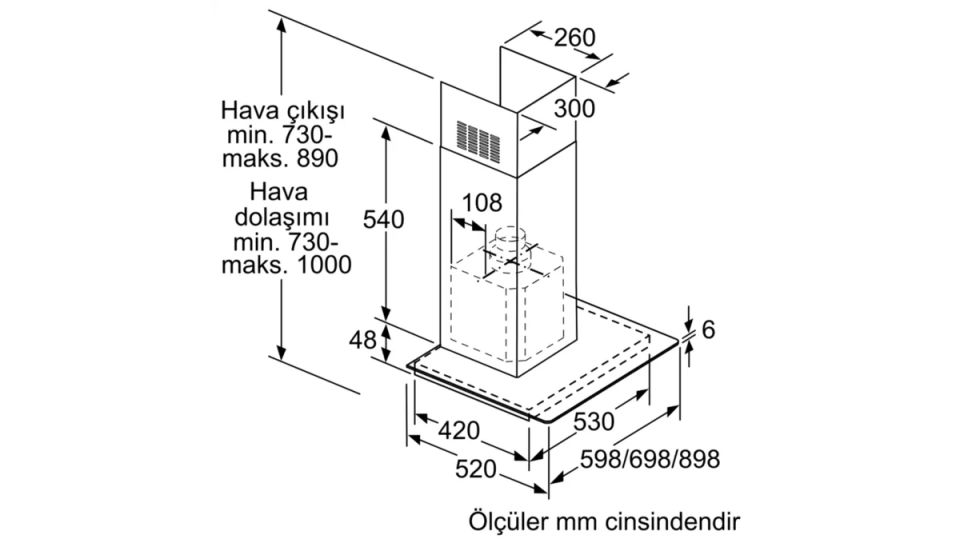 DVG6D620 Duvar Tipi Davlumbaz 60 cm Cam dekor
