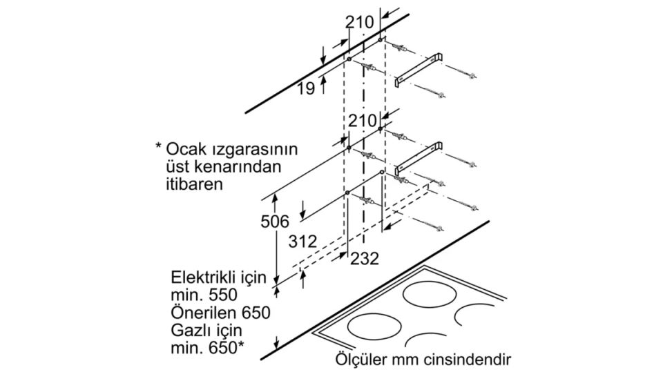 DVG6D620 Duvar Tipi Davlumbaz 60 cm Cam dekor