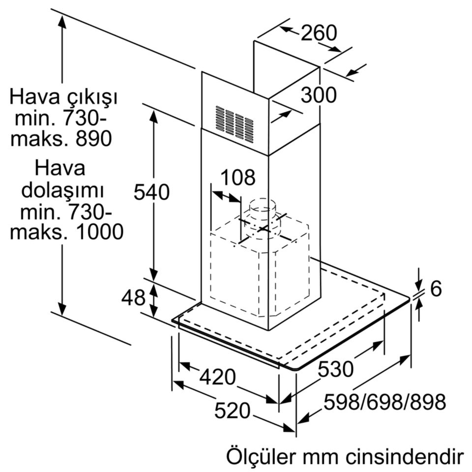 DVG6D650 Duvar Tipi Davlumbaz 60 cm Cam dekor