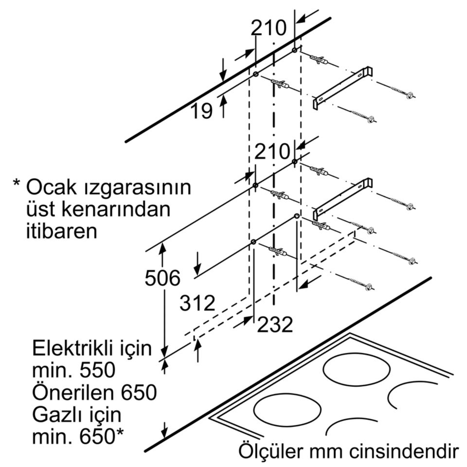 DVG6D650 Duvar Tipi Davlumbaz 60 cm Cam dekor