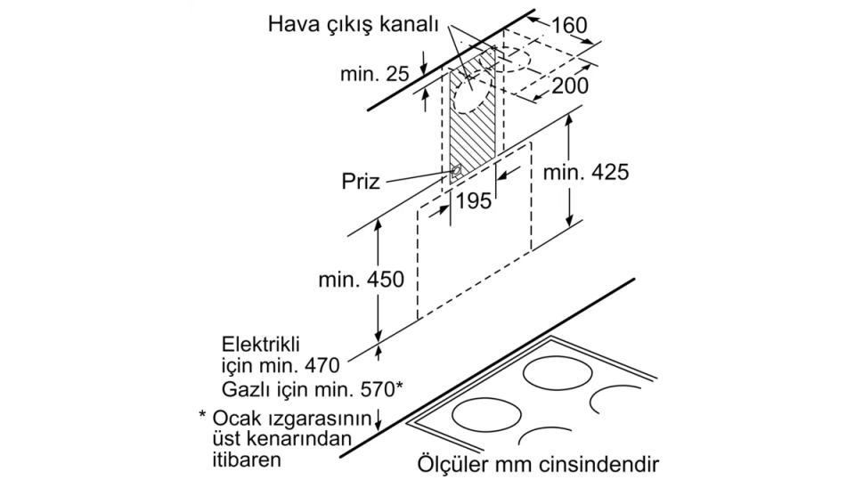 DVK6J621 Duvar Tipi Davlumbaz 60 cm Beyaz Cam Yüzey