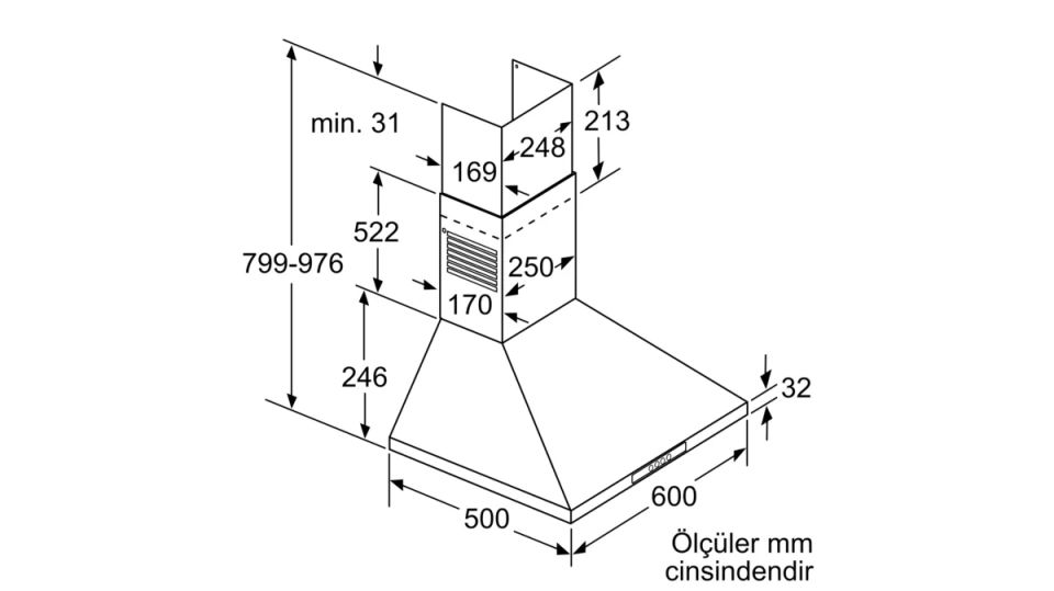 DVP6R460 Duvar Tipi Davlumbaz 60 cm Siyah