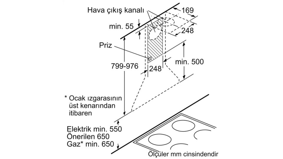 DVP6R460 Duvar Tipi Davlumbaz 60 cm Siyah