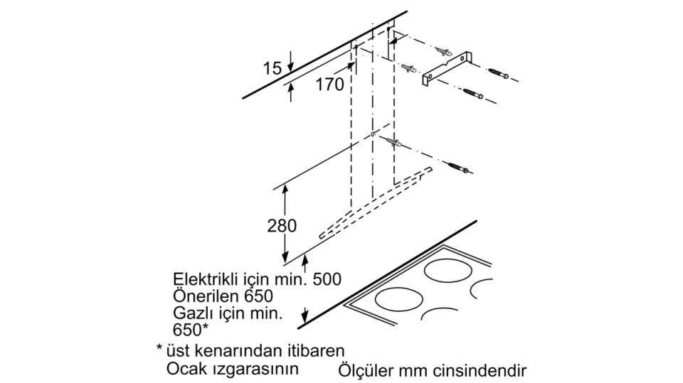 DVX6E660 Duvar Tipi Davlumbaz 60 cm Cam dekor