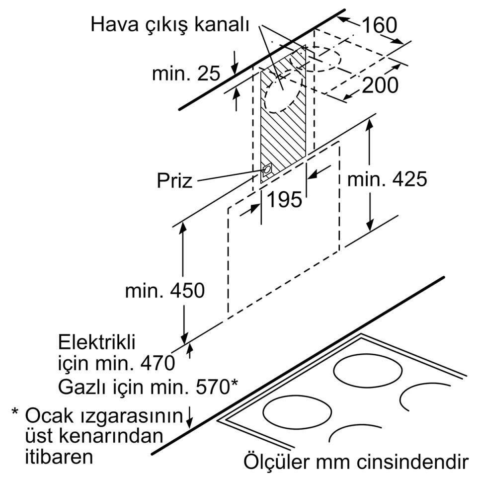 DVE6G560 Duvar Tipi Davlumbaz 60 cm Siyah Cam