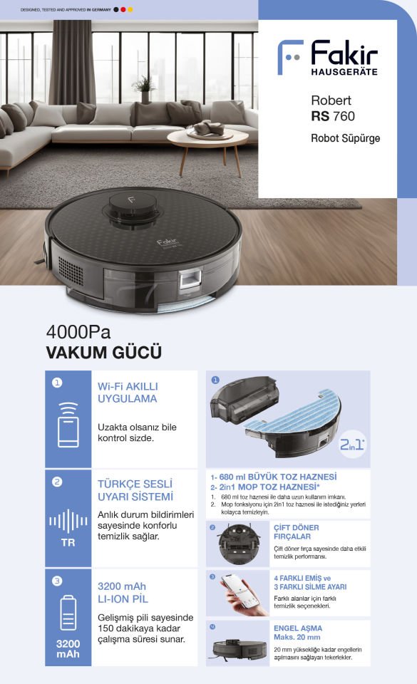 Fakir Robert RS 760 Robot Süpürge