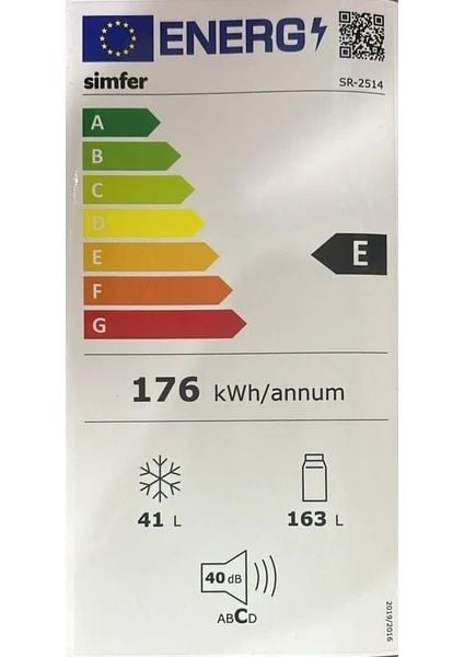 Simfer SR-2514 250 lt E Enerji Sınıf Statik Çift Kapılı Buzdolabı