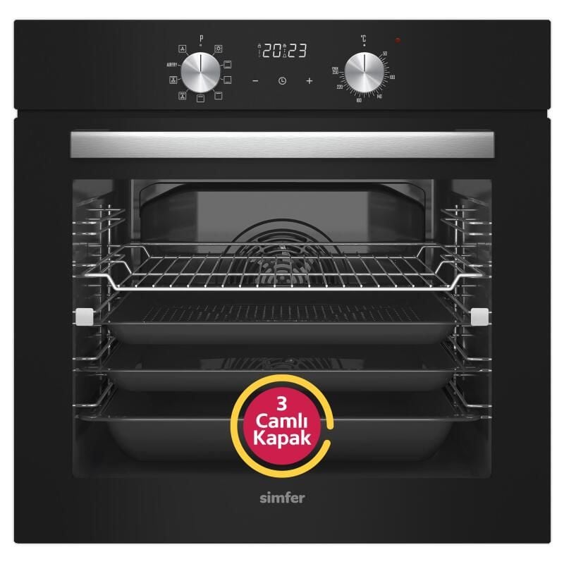 Simfer 8211 Air Fry Plus Ankastre Fırın 10 Fonksiyon Dijital Saat, Grill, Teleskobik Ray, Siyah