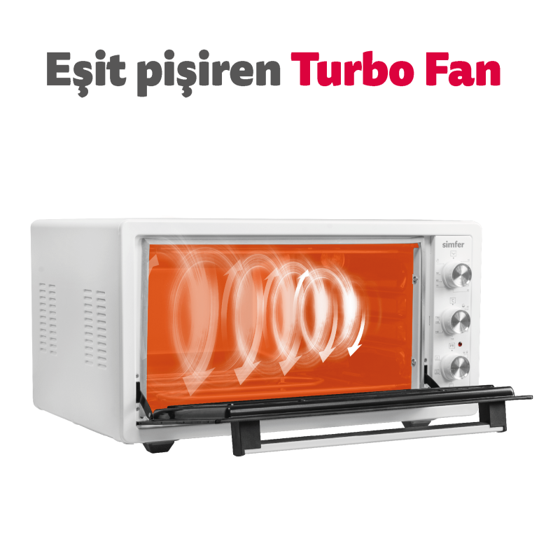 Simfer 4552 Turbo Beyaz Midi/Mini Fırın, 1400W, 45 Litre
