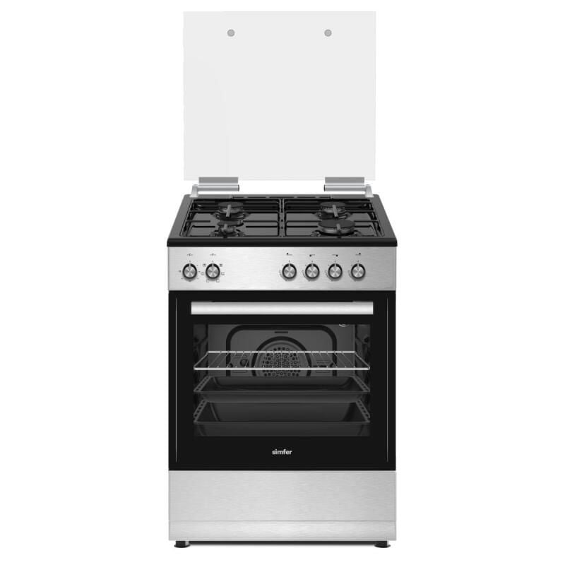 Simfer 1260 Multi Turbo Fırın, Inox Siyah 56 Litre, 4 Gözü Gazlı, Grill Fonksiyonlu, LPG Dönüşümlü, 60 cm