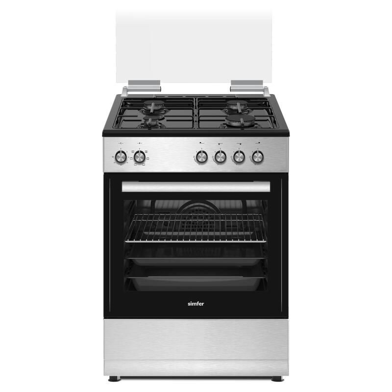 Simfer 1260 Multi Turbo Fırın, Inox Siyah 56 Litre, 4 Gözü Gazlı, Grill Fonksiyonlu, LPG Dönüşümlü, 60 cm