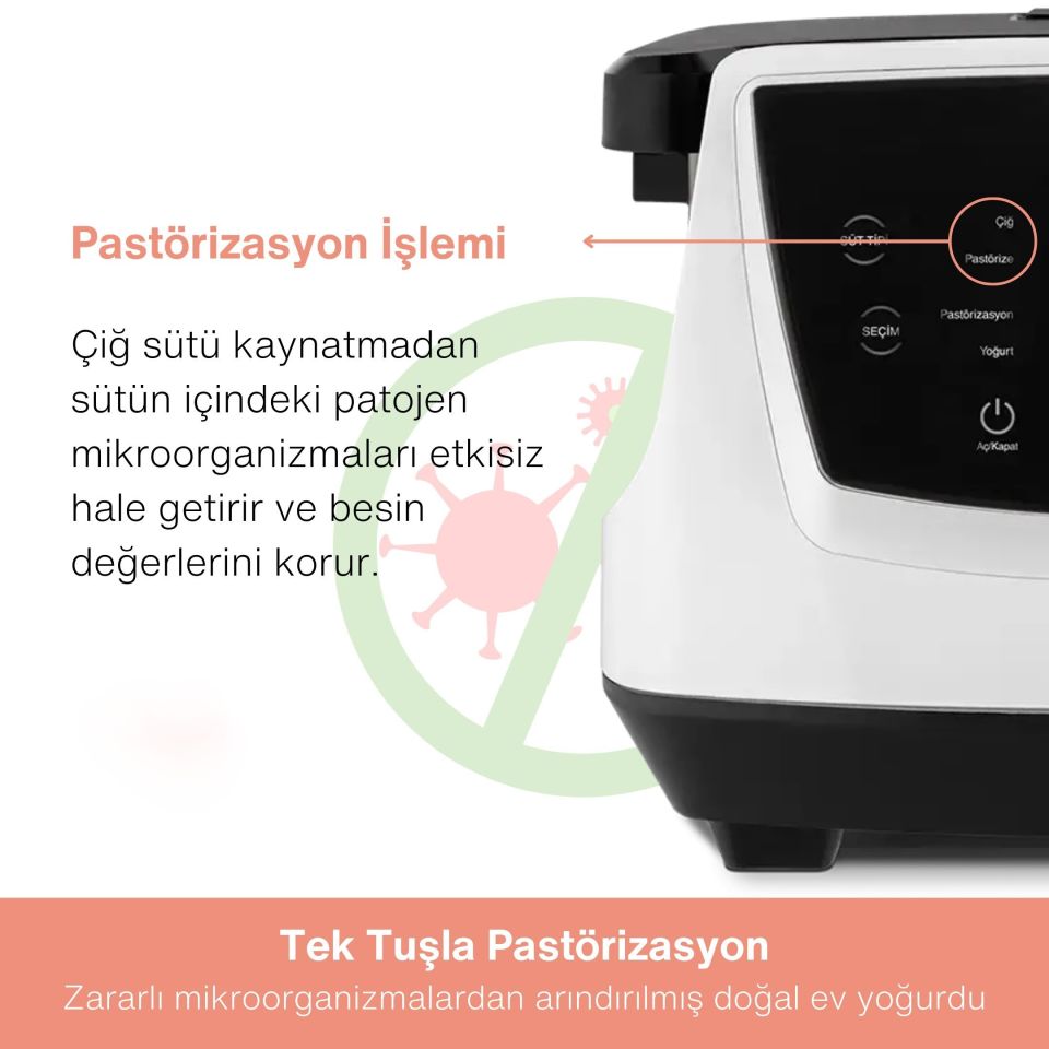 Fakir Pasteur Çiğ Sütten Yoğurt Yapma Makinesi, Pastörizasyon , 3 L Seramik Hazne, Tat ve Kıvam Ayarı