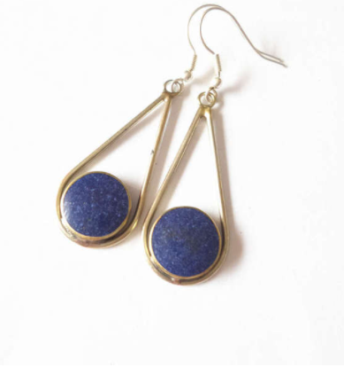 El Yapımı Bakır Su Damlası Vintage Küpe-Lapis