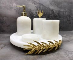Mermer Banyo Seti 5 Li Gold Zeytin Dalı