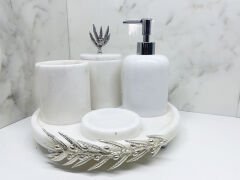 Mermer Banyo Seti 5 Li Gümüş Zeytin Dalı