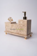 Traverten 3lü Banyo Seti Gold Mercan