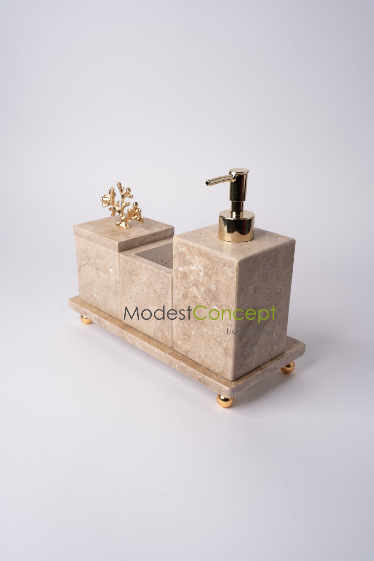 Traverten 3lü Banyo Seti Gold Mercan
