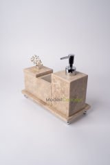 Traverten 3lü Banyo Seti Gümüş Mercan