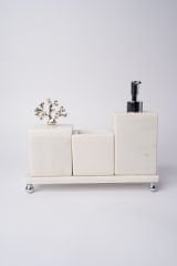 Beyaz Mermer 3lü Banyo Seti Gümüş Mercan
