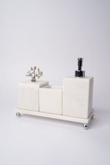 Beyaz Mermer 3lü Banyo Seti Gümüş Mercan