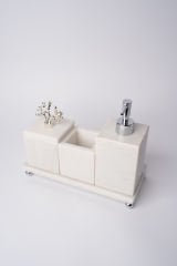 Beyaz Mermer 3lü Banyo Seti Gümüş Mercan