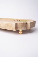 Traverten Kenarlı Sunum Tabağı Gold Top Ayak