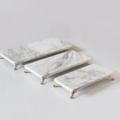Beyaz Mermer 3lü Sunum Seti Gold Ayak