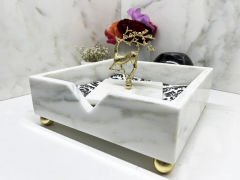 Beyaz Mermer Peçete Kutusu Gold Uçan Geyik