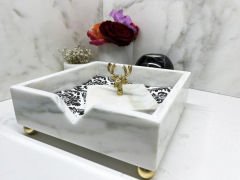 Beyaz Mermer Peçete Kutusu Gold Geyik