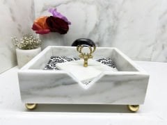 Beyaz Mermer Peçete Kutusu Gold Geyik