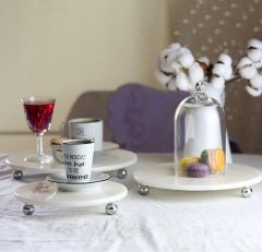 Beyaz mermer yuvarlak 3lü set gümüş top ayak