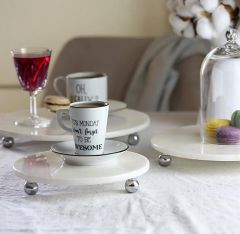Beyaz mermer yuvarlak 3lü set gümüş top ayak