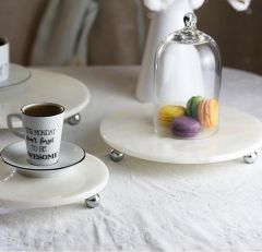Beyaz mermer yuvarlak 3lü set gümüş top ayak