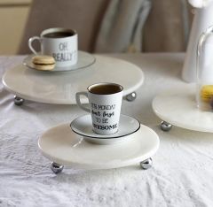 Beyaz mermer yuvarlak 3lü set gümüş top ayak