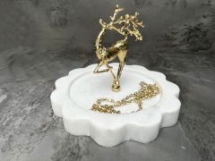 Doğal Mermer Takılık Takı Kutusu Takı Standı Takı Düzenleyici Gold Geyik Kenarlı