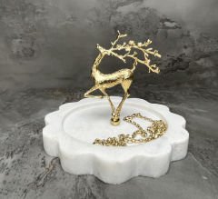 Doğal Mermer Takılık Takı Kutusu Takı Standı Takı Düzenleyici Gold Geyik Kenarlı