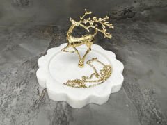 Doğal Mermer Takılık Takı Kutusu Takı Standı Takı Düzenleyici Gold Geyik Kenarlı