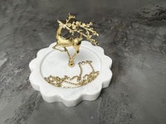 Doğal Mermer Takılık Takı Kutusu Takı Standı Takı Düzenleyici Gold Geyik Kenarlı