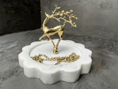Doğal Mermer Takılık Takı Kutusu Takı Standı Takı Düzenleyici Gold Geyik Kenarlı