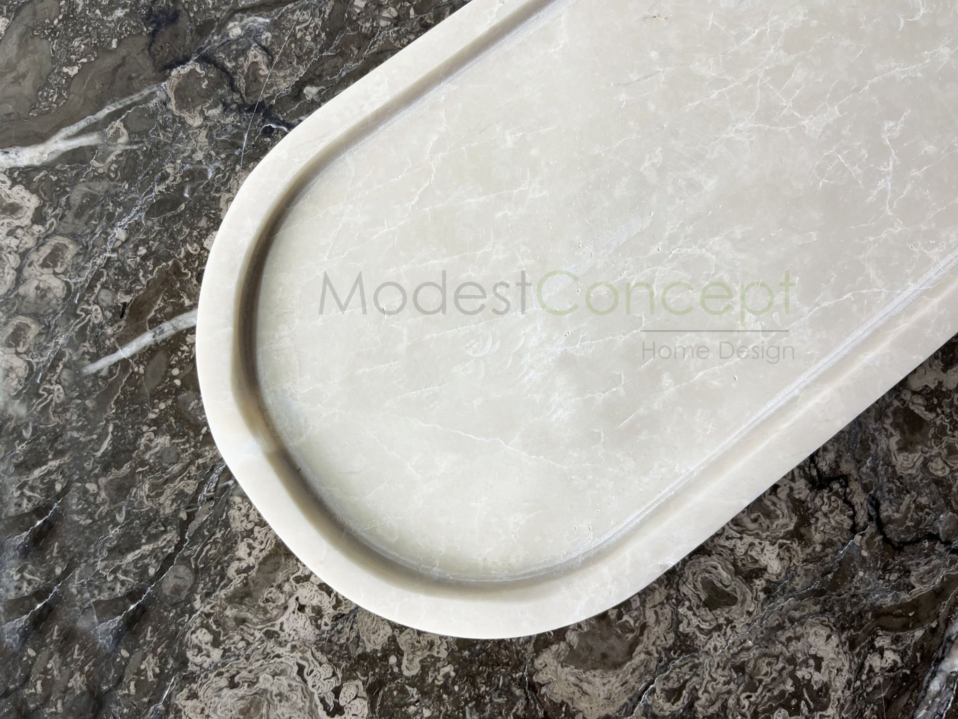 Bej Mermer Oval Tabak Tepsi 15x30cm