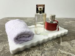 Beyaz Mermer Kenar Detaylı Tabak Tepsi 15x30cm